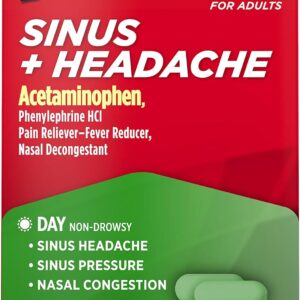 Tylenol Sinus + Headache Daytime Non-Drowsy Relief Caplets, Acetaminophen 325mg, Nasal Decongestant for Sinus Pressure, Headache & Nasal Congestion Relief, 24 ct