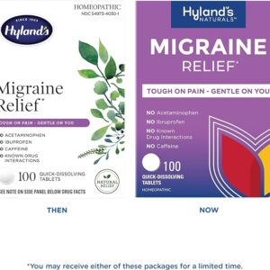 Hyland's Naturals Migraine Headache Natural Pain Relief Tablets, Pack of 1, 100 Count