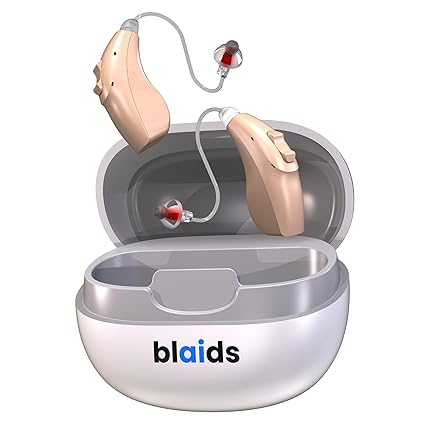 BlaidsX Neuro Rechargeable RIC + Programmable Hearing Aids for Seniors with Bluetooth Mobile App Hearing Test Audiogram & Noise Cancellation, Dual Mic & 48 DSP Channels | USA-Made Multi-Core Processor