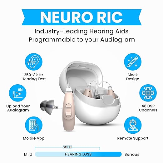 BlaidsX Neuro Rechargeable RIC + Programmable Hearing Aids for Seniors with Bluetooth Mobile App Hearing Test Audiogram & Noise Cancellation, Dual Mic & 48 DSP Channels | USA-Made Multi-Core Processor - Image 3