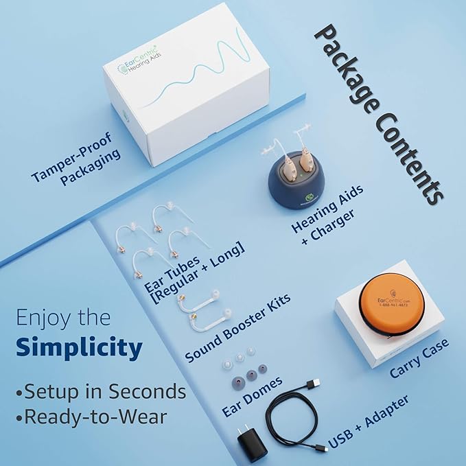EarCentric EasyCharge Rechargeable Hearing Aids (Pair) for Seniors, Behind-The-Ear BTE Ear Aid PSAP digital Personal sound amplification products devices with Noise Cancellation. - Image 5