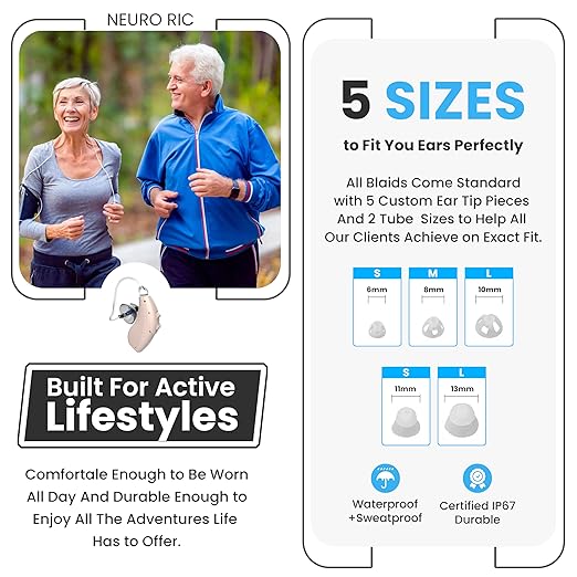 BlaidsX Neuro Rechargeable RIC + Programmable Hearing Aids for Seniors with Bluetooth Mobile App Hearing Test Audiogram & Noise Cancellation, Dual Mic & 48 DSP Channels | USA-Made Multi-Core Processor - Image 4