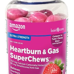 Amazon Basic Care Heartburn & Gas SuperChews Chewable Tablets, Mixed Berry, 82 Count (Previously SoundHealth)