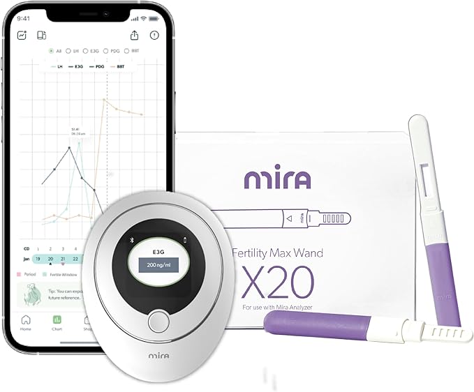 Mira Fertility Starter Kit, MAX Mira Analyzer to Predict & Confirm Ovulation + 6 Day Fertility Window, 20 Mira Max Wands to Track Actual E3G, LH, & Progesterone (PdG) Levels + Mira App Included