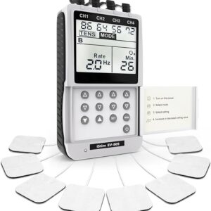 iSTIM EV-805 TENS EMS 4 Channel Rechargeable Combo Machine Unit - Muscle Stimulator + Back Pain Relief and Management- 24 Programs/Backlit (Including Electrodes Pads)