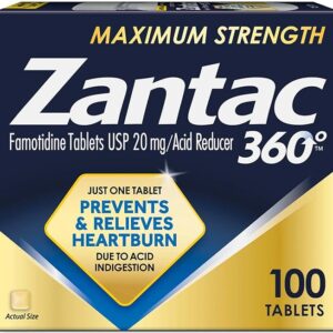 Zantac 360 Maximum Strength Tablets, 100 Count, Heartburn Prevention and Relief, 20 mg