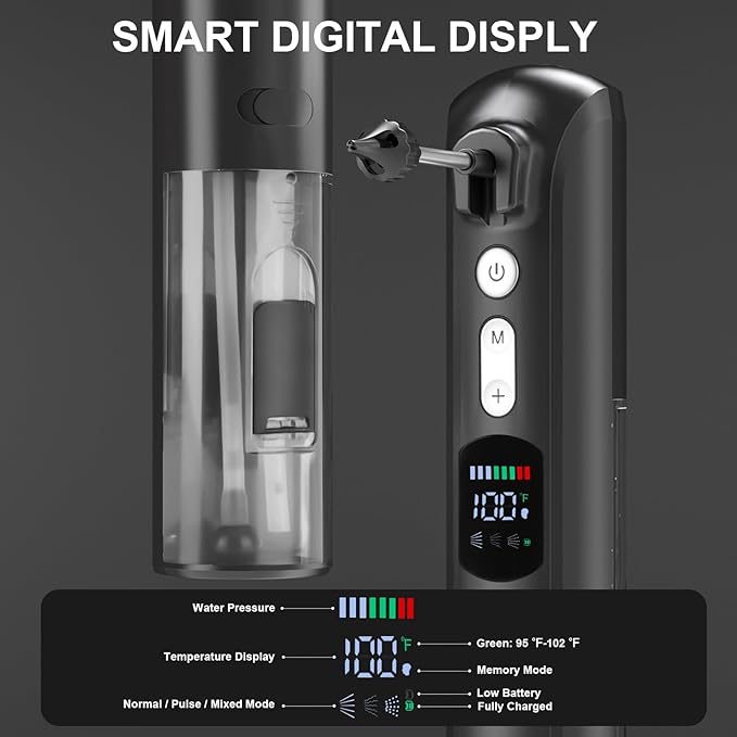 Electric Ear Wax Removal Kit - Water Powered Ear Cleaner with Smart Display and IPX6 Waterproof - Safe and Effective Ear Irrigation Flushing System with 8 Pressure Modes for Adults and Kids - Image 3