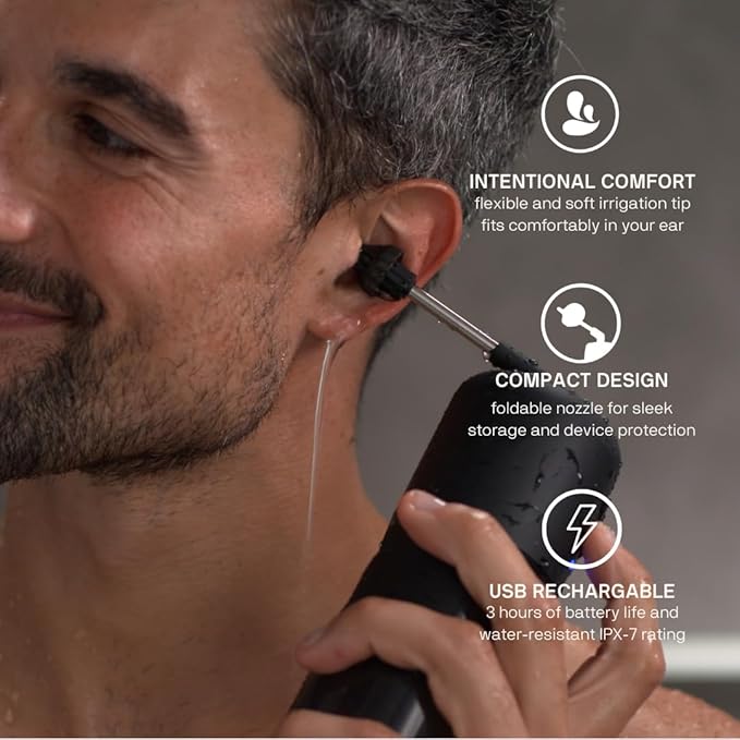 Wush Pro by Black Wolf - The Original Deluxe Water Powered Ear Cleaner with 6 Reusable Replacement Tips by Black Wolf - Safe & Effective for Ear Wax Buildup - Electric Ear Wax Removal Kit (Black) - Image 2