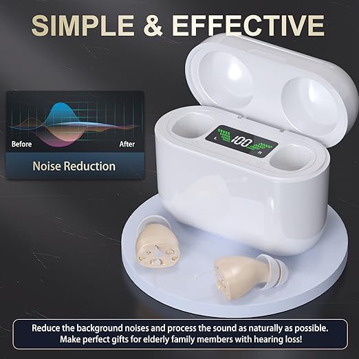 Hearing Aids, Digital Rechargeable OTC Hearing Aids for Seniors with Charging Case, Invisible Hearing Amplifier with Noise Reduction