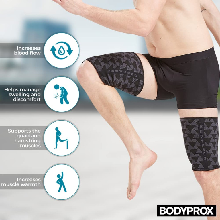 Bodyprox Thigh Compression Sleeve(1 Pair), Hamstring Compression Sleeve for Men and Women(Medium) - Image 2