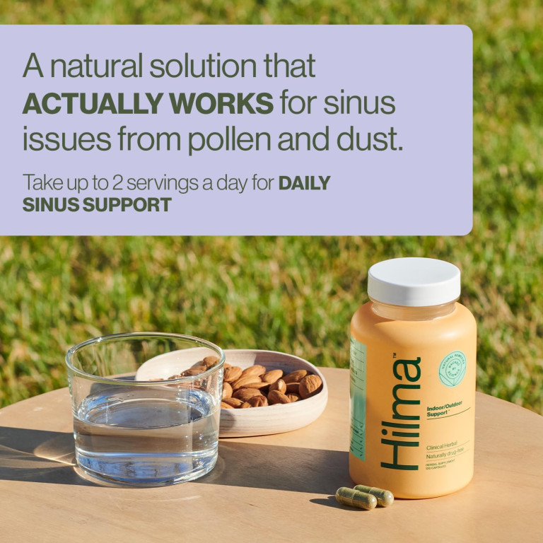 Hilma Natural Sinus Support – All Day Allergy & Sinus Relief from Pollen & Dust w/Butterbur, Stinging Nettles & Spirulina - Non-Drowsy - Organic, Clinically Proven Ingredients - 120 Vegan Capsules - Image 4