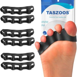 Toe Spacers, (6PCS,XL) Gel Toe Separator, Toe Stretcher, Toe Straightener for Bunion Relief, Hammer Toe, Hallux Valgus and Restore Toes to Their Original Shape (Black)