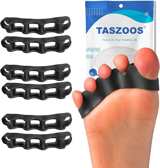 Toe Spacers, (6PCS,XL) Gel Toe Separator, Toe Stretcher, Toe Straightener for Bunion Relief, Hammer Toe, Hallux Valgus and Restore Toes to Their Original Shape (Black)