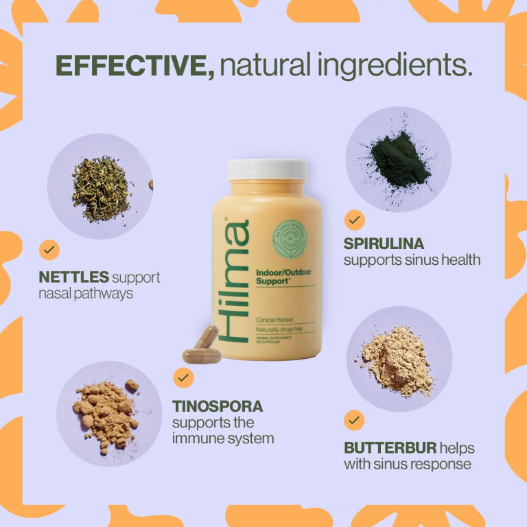 Hilma Natural Sinus Support – All Day Allergy & Sinus Relief from Pollen & Dust w/Butterbur, Stinging Nettles & Spirulina - Non-Drowsy - Organic, Clinically Proven Ingredients - 120 Vegan Capsules - Image 3
