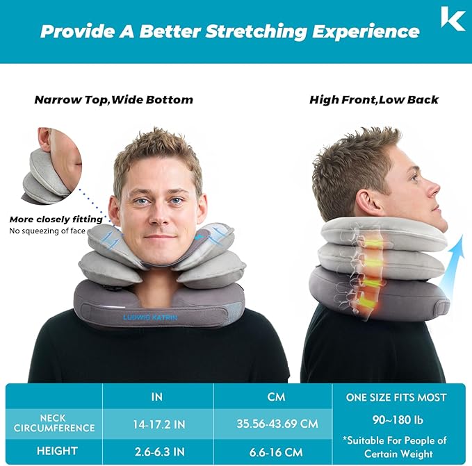 LK Neck Stretcher for Instant Pain Relief, 2024 Upgraded Cervical Traction Device, Adjustable Inflatable Neck Brace with Removable Air Pump, Neck Traction - Image 2