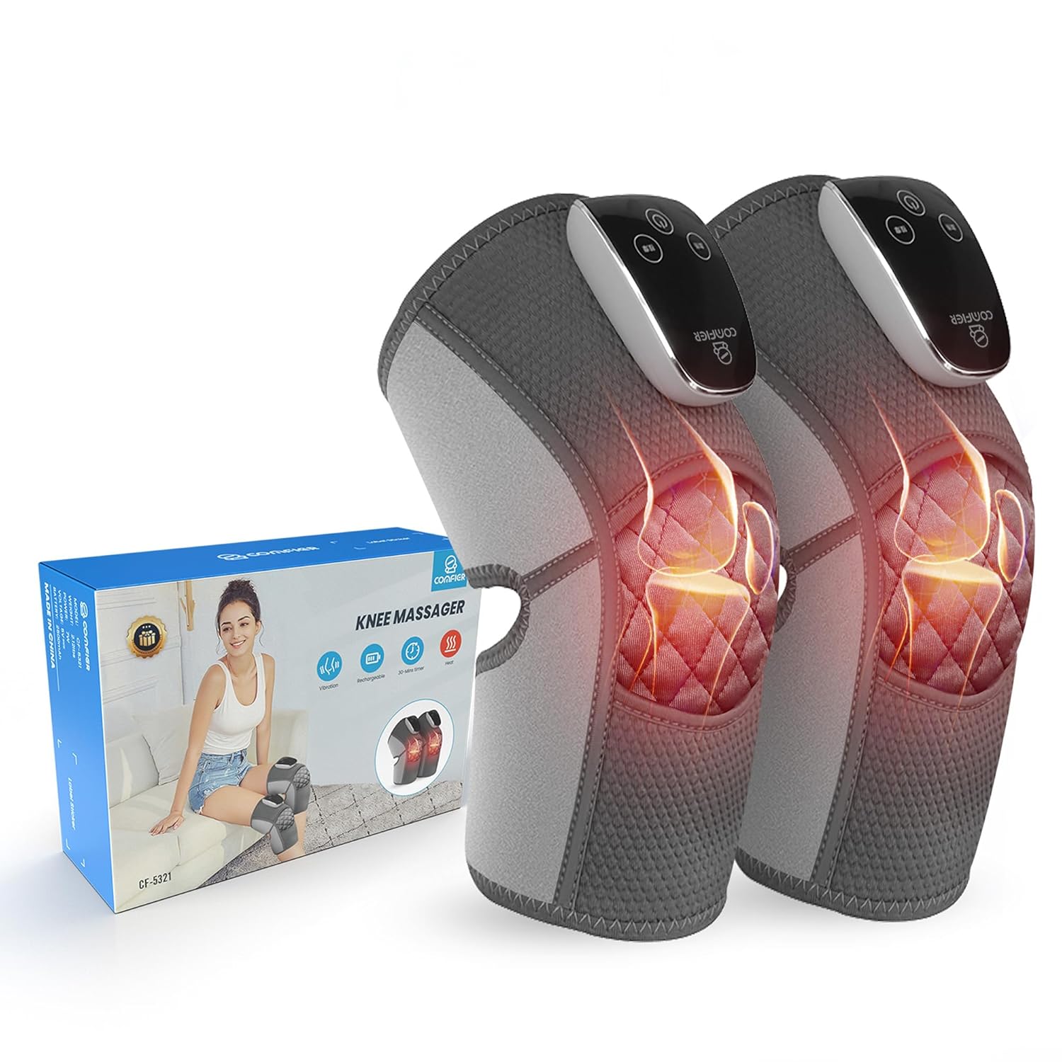 COMFIER Cordless Knee Massager with Heat, Vibration Knee Brace Wrap for Arthritis, 3-in-1 Heating Pad for Knee Shoulder Elbow, Knee Warmer, Gifts for Father...