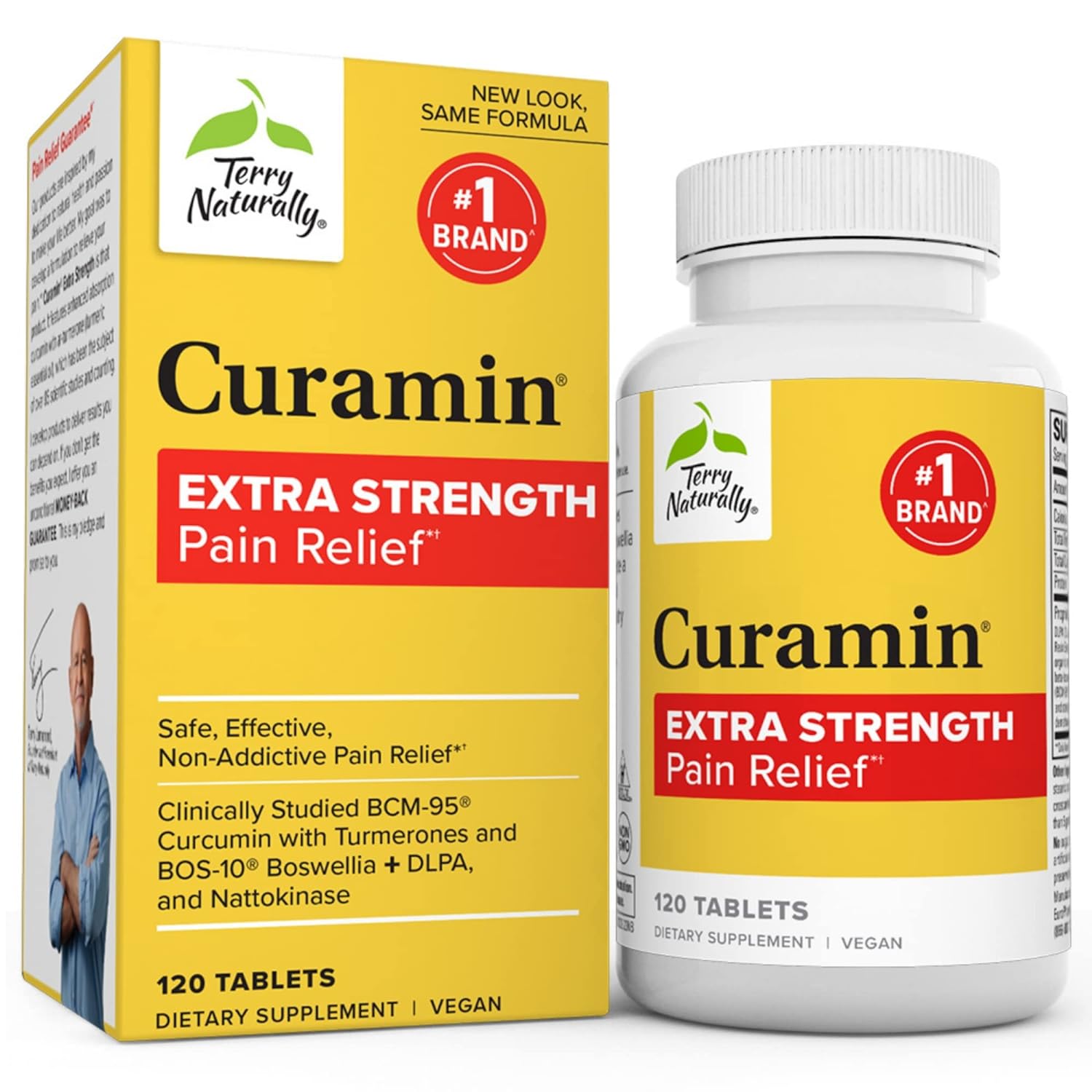 Terry Naturally Curamin Extra Strength - 120 Tablets - Non-Addictive Pain Relief Supplement with Curcumin, Boswellia, DLPA & Nattokinase - Non-GMO,