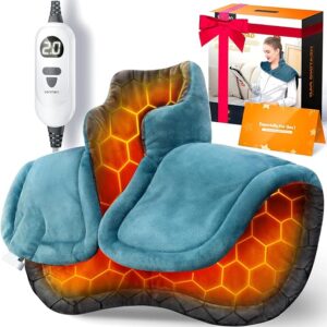 Lenmen Graphene-Infused Heating Pad 3X Deeper Pain Relief, Weighted Instant Heating Pads for Neck and Shoulders, Heated Wrap w/ 6 Heat Options 4 Auto-Off Timer