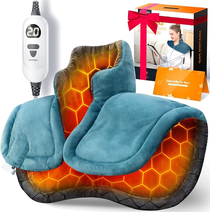 Lenmen Graphene-Infused Heating Pad 3X Deeper Pain Relief, Weighted Instant Heating Pads for Neck and Shoulders, Heated Wrap w/ 6 Heat Options 4 Auto-Off Timer