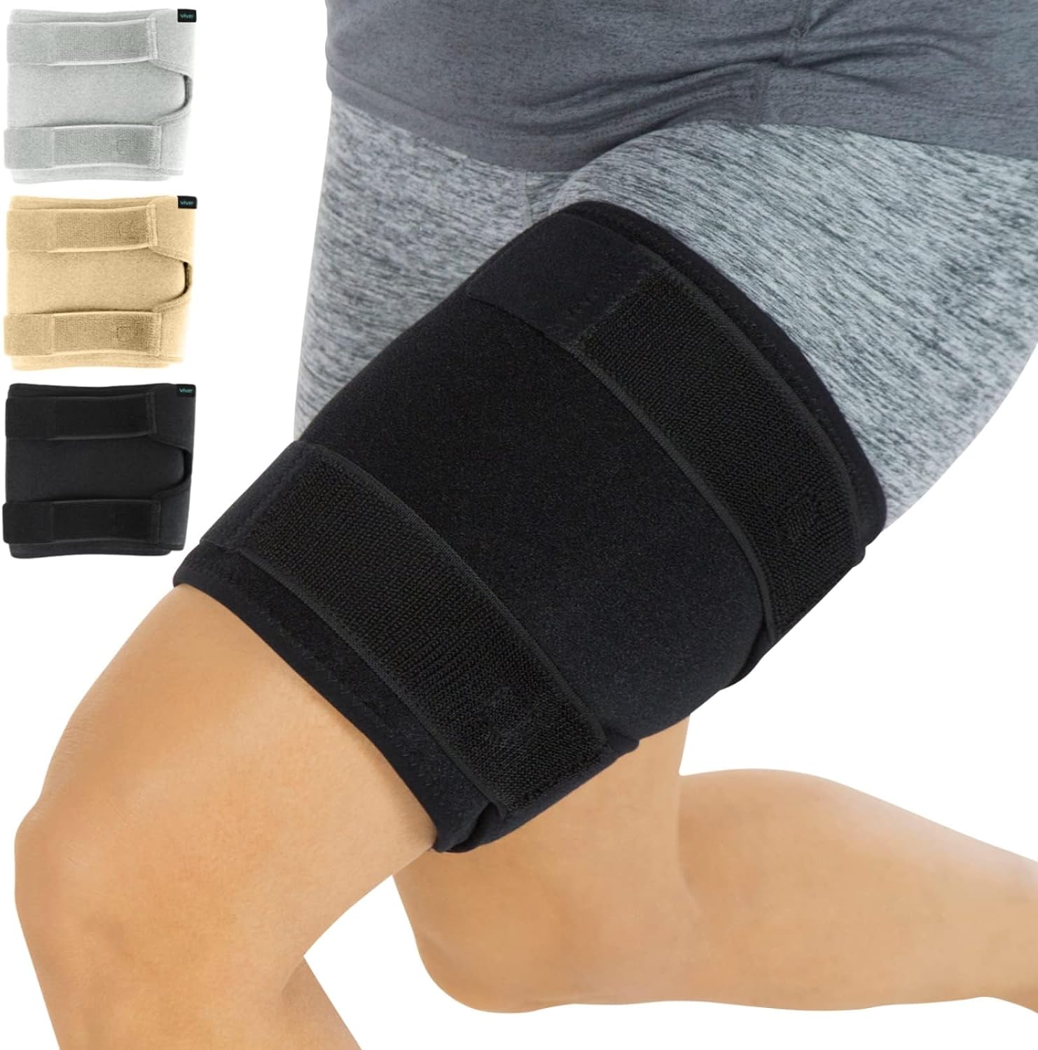 Vive Thigh & Hamstring Compression Sleeve Brace for Men & Women (2 Pack, Black) - Pain Relief Support Wrap for Sciatica, Hip Flexor, Groin, Leg, Upper Thigh - Quick Results & Sciatic Nerve Recovery
