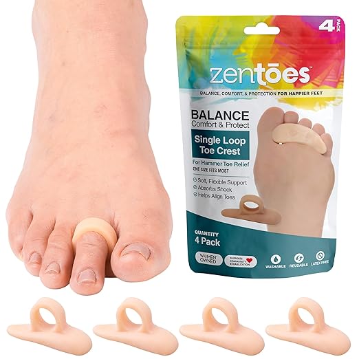 ZenToes Hammer Toe Straightener and Corrector 4 Pack Crests Relieve Foot Pain, Pressure, Discomfort | Flexible Silicone Comfort | Align, Improve Stability | Stain, Odor Resistant