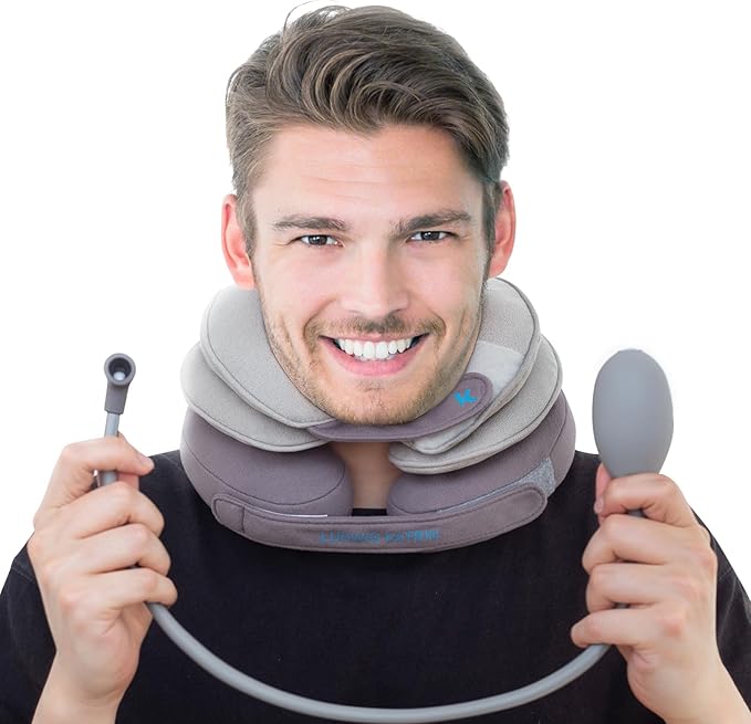 LK Neck Stretcher for Instant Pain Relief, 2024 Upgraded Cervical Traction Device, Adjustable Inflatable Neck Brace with Removable Air Pump, Neck Traction
