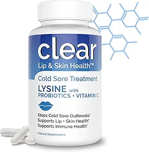 Cold Sore Treatment for Lips - Lysine Supercharged with Acidophilus Probiotic & Lactobacillus Rhamnosus + Vitamin C for Lip and Skin Health - Immune Support for Effective Prevention and Clear Skin