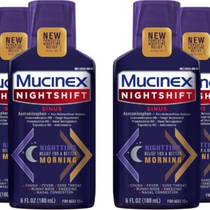 Mucinex Nightshift Sinus, Nighttime Sinus Symptom Relief, Pain Reliever, Fever Reducer, Cough Suppressant, Nasal Decongestant, Antihistamine, 6 FL OZ,
