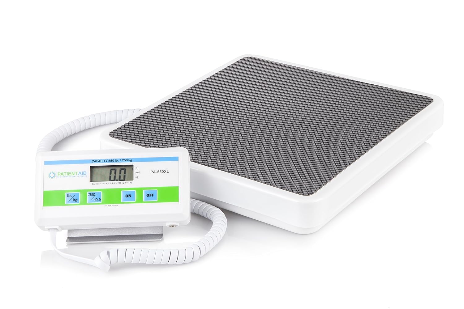 Medical Grade Floor Scale - Portable - Easy to Read Digital Display - Heavy Duty - Home, Hospital & Physician Use - Pound & Kilogram Settings - 12" x 12.5" Platform - 550 lb Limit by Patient Aid