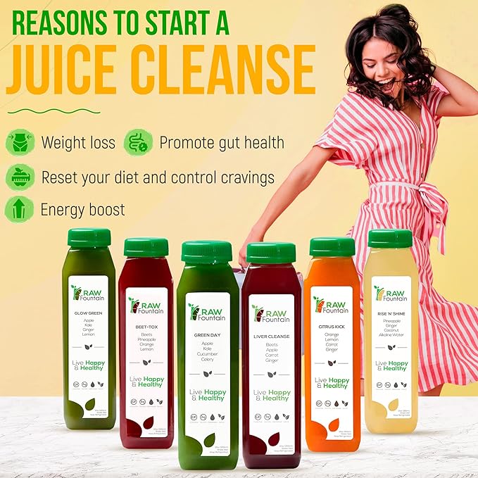 7 Day Juice Cleanse by Raw Fountain, All Natural Raw Detox Cleanse, Weight Management Program, Cold Pressed Fruit and Vegetable Juice, Tasty and Energizing, 42 Bottle 12oz, 7 Ginger Shots - Image 2