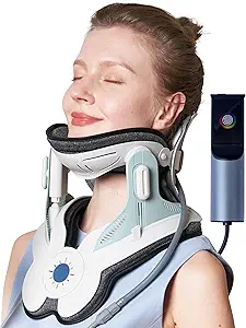 Cervical Neck Traction Electric Device for Neck Pain Relief, Adjustable Air Pump Inflatable Neck Stretcher with 3 Power Traction, Built-in 8 Airbag