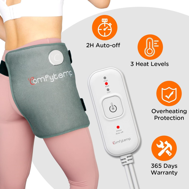 Comfytemp Hip Heating Pad for Hip/Sciatica Pain Relief - FSA HSA Eligible Hip Support Brace, Birthday Gifts for Women/Men/Mom, Lower Back/Thigh/Buttock - Image 4
