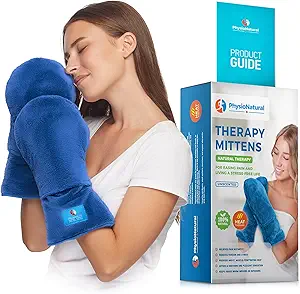Microwavable Therapy Mittens with Flaxseed– Moist Heat Therapy Relief for Hands and Fingers in Cases of Stiff Joints, Trigger Finger, Inflammation, Raynaud's, Carpal Tunnel – Natural Unscented Gloves