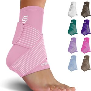 Sleeve Stars Ankle Support for Ligament Damage & Sprained Ankle, Plantar Fasciitis Support & Achilles Tendonitis Pain Relief, Ankle Brace for Women & Men w/Compression Ankle Strap (Single/Baby Pink)