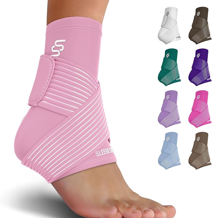 Sleeve Stars Ankle Support for Ligament Damage & Sprained Ankle, Plantar Fasciitis Support & Achilles Tendonitis Pain Relief, Ankle Brace for Women & Men w/Compression Ankle Strap (Single/Baby Pink)