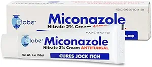 Globe Miconazole Nitrate 2% Antifungal Cream, Cures Most Athletes Foot, Jock Itch, Ringworm. 1 OZ Tube