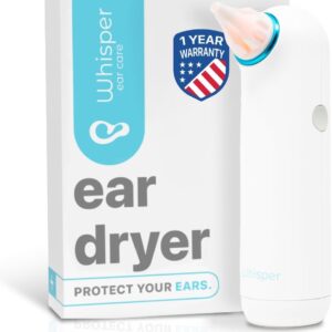 Whisper Ear Dryer | USA | Rechargable Ear Water Drying Aid with Red Light Therapy Delivers Gentle Warm Air to The Ear to Combat Annoying Swimmers Ear Infections as an Ear Fluid Remover