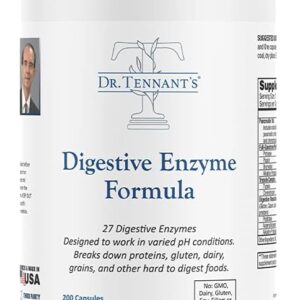 Dr Tennant's - Digestive Enzymes Formula - GERD, Heartburn & Acid Reflux Relief - Digest Foods Properly For Gut Health, Bloating Relief For Women and Men, 2x DPP-IV Enzyme Targeting Gluten - 200 Count