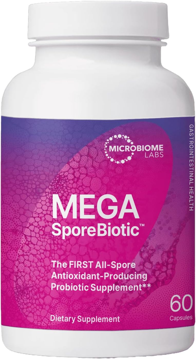Microbiome Labs MegaSporeBiotic Probiotics for Digestive Health - Mens & Womens Probiotic Nutritional Supplements with Spore Based Bacillus Coagulans & Bacillus Subtilis for Gut Health (60 Capsules)