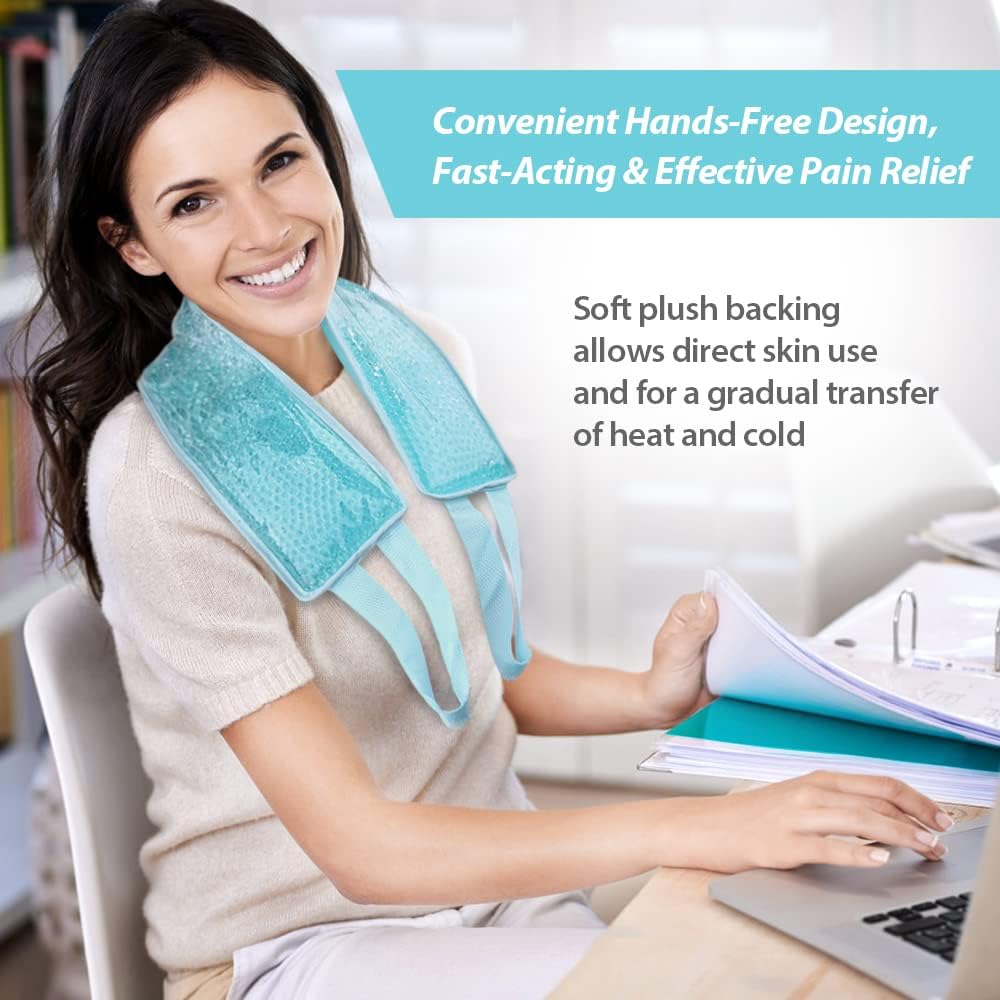 NEWGO Ice Pack for Neck Pain Relief with Strap, Neck Ice Pack for Injuries Reusable Neck Cold Pack Wrap for Sports Injuries, Swelling, Cervical Surgery Recovery