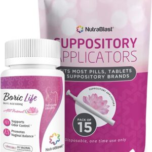 NutraBlast Boric Acid Vaginal Suppositories 600mg w/Applicator, 30 Suppositories & 15 Applicators - Feminine Care