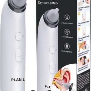 Ear Dryer, PLAN LIFE Rechargeable Ear Drying Device, Quick Drying Ears with Gentle Warm Air for Swimmers Ear, Ear Water Remover for Showering, Swimming and Other Water Sports