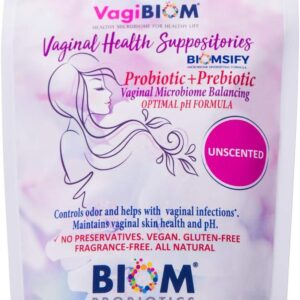 Biom Vaginal Probiotic Suppository: Natural Vaginal pH and Odor Control Regimen; Balance and Nourishes Vaginal Lactobacillus Flora ; No Parabens, Fragrance-Free (15)