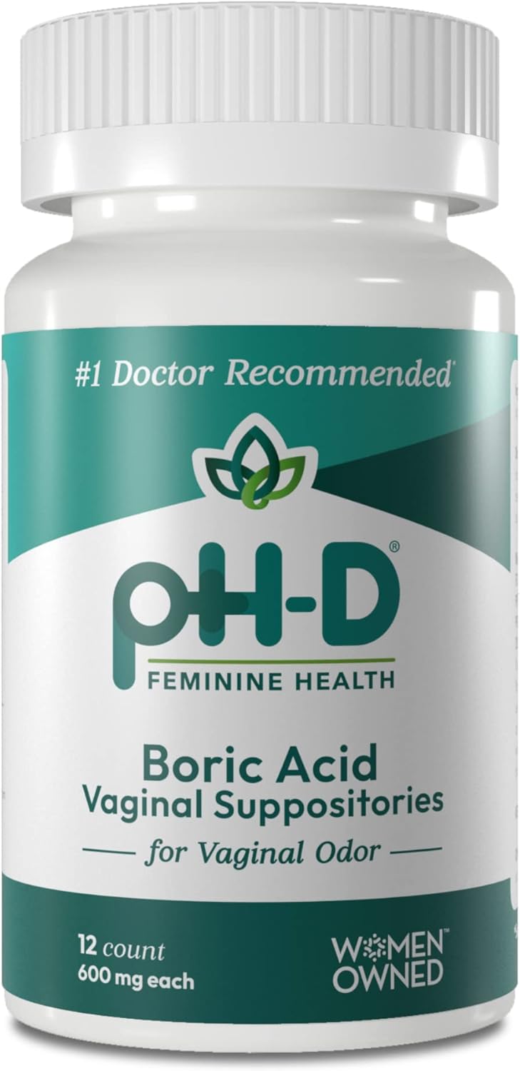 pH-D Feminine Health - 600 mg Boric Acid Suppositories - Woman Owned - for Vaginal Odor Use - 12 Count