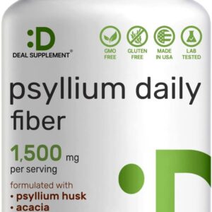 Psyllium Husk 1500mg Per Serving, 300 Capsules – 3 in 1 Fiber with Inulin & Acacia Complex – Natural Soluble Fiber Supplement, Supports Digestive Health – Plant Based, Non-GMO