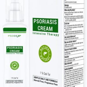 Psoriasis Cream – 3.4fl oz Topical Psoriasis Treatment with Coal Tar, Salicylic Acid, Tea Tree Oil, Aloe Vera – All-Natural Ingredients – Soothing and Moisturizing Coal Tar Psoriasis Cream