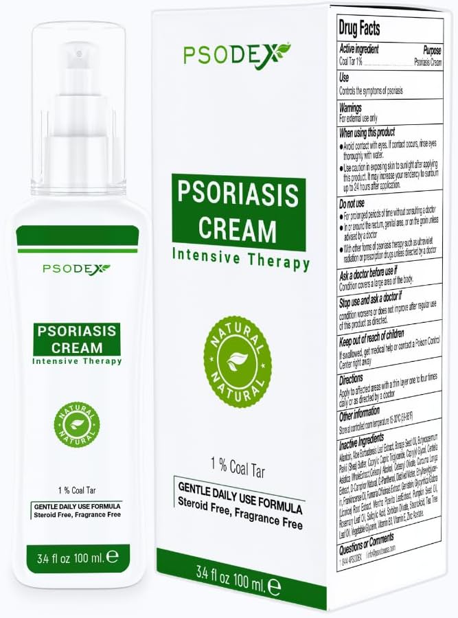 Psoriasis Cream – 3.4fl oz Topical Psoriasis Treatment with Coal Tar, Salicylic Acid, Tea Tree Oil, Aloe Vera – All-Natural Ingredients – Soothing and Moisturizing Coal Tar Psoriasis Cream
