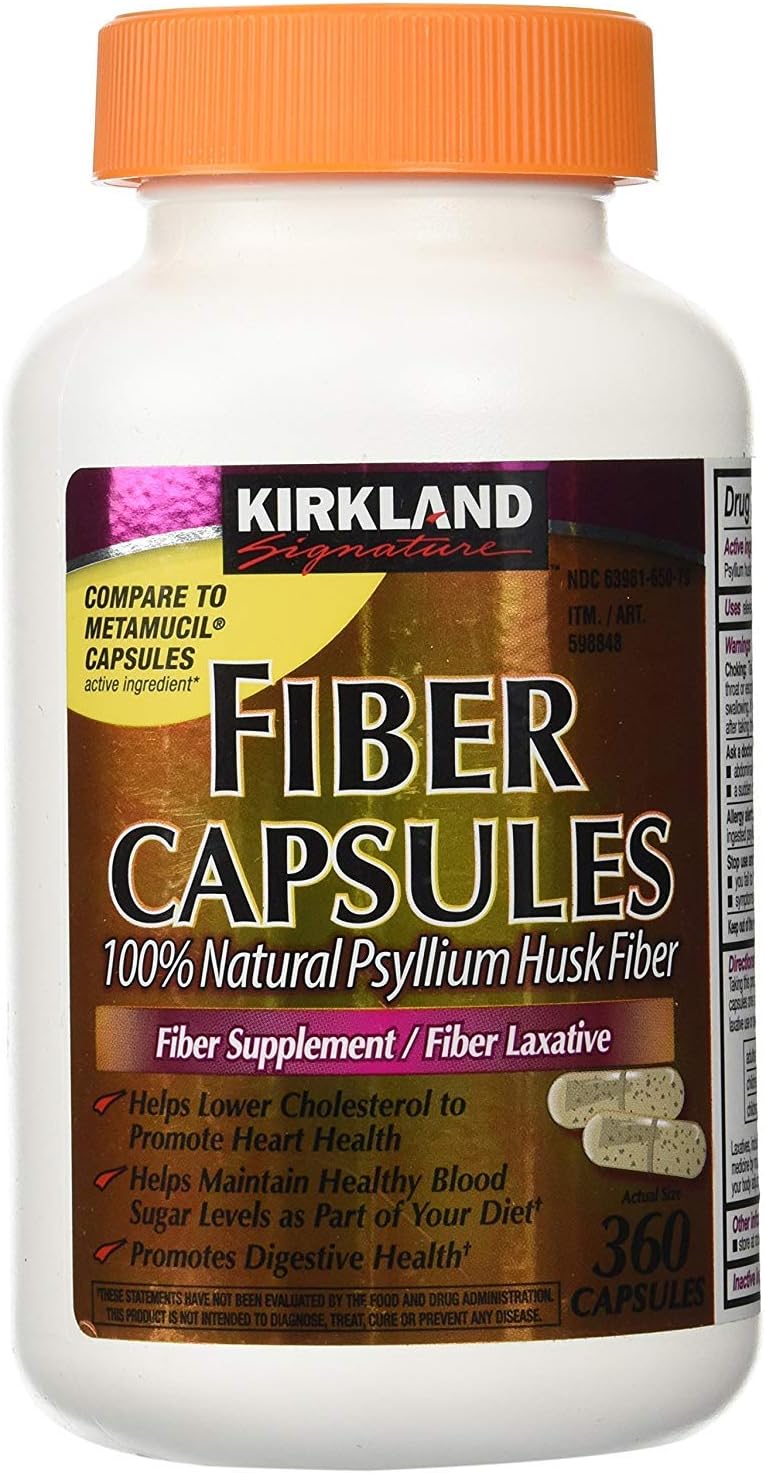 Fiber Capsules Kirkland Therapy for Regularity/Fiber Supplement, 360 capsules - Compare to the Active Ingredient in Metamucil Capsules