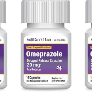 HealthCareAisle Omeprazole 20 mg, 42 Delayed-Release Capsules - Acid Reducer, Treats Frequent Heartburn, 42 Count