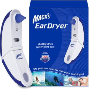 Mack's Ear Dryer - Soothing Electronic Warm Air Ear Dryer for Swimming, Showering, Water Sports, Surfing, Scuba and Hearing Aid Use